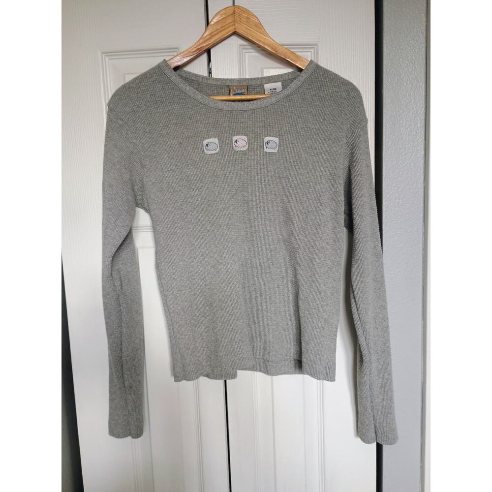 P.J. Salvage Just Relax Waffle Knit Thermal Embroidered Sheep Rare Vtg cottage